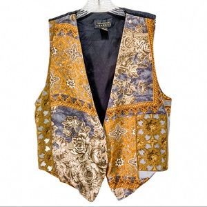 Vtg Silk 90’s Y2k Express Floral Patchwork Vest